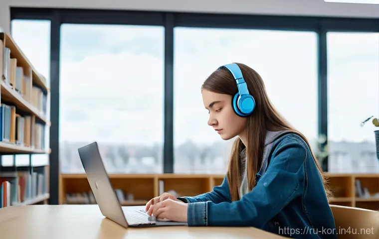수능 국어 대비 학습법 - **Prompt:** "A focused young Russian female high school student, aged 17, is seated at a sleek, mini...