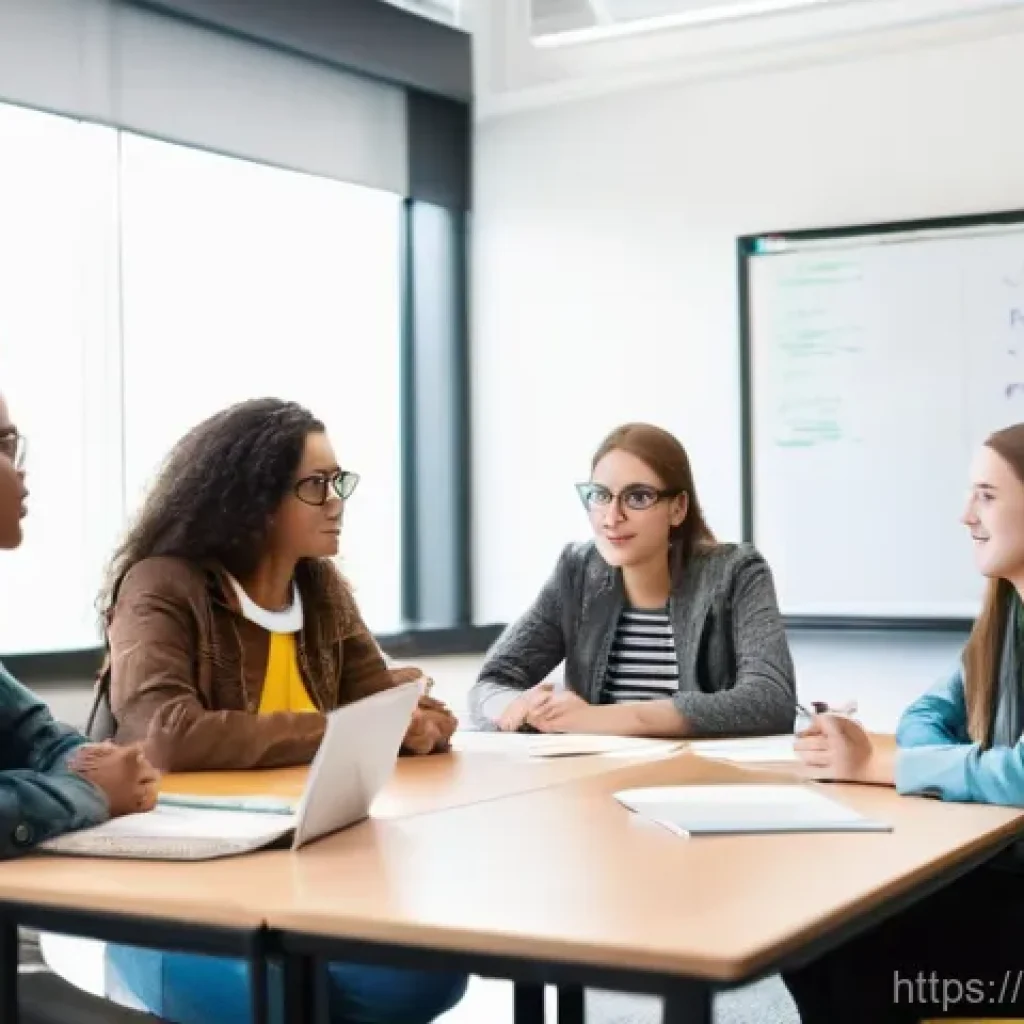 국어 평가에서의 개방형 질문 활용 - **Prompt:** "A diverse group of teenagers (15-18 years old), dressed in modern, casual clothing, are...