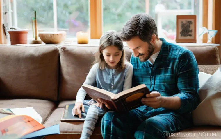 독서 지도 방법 - **Prompt:** A cozy, warm living room with soft natural light streaming through a window. A kind-face...